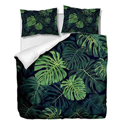 OliveSleep Monstera Tropisches Bettbezug-Set, Doppelbettgröße, Bettbezug-Set, dekoratives 3-teiliges Bettwäsche-Set mit 2 Kissenbezügen (Multi 7, Doppelbett) von OliveSleep