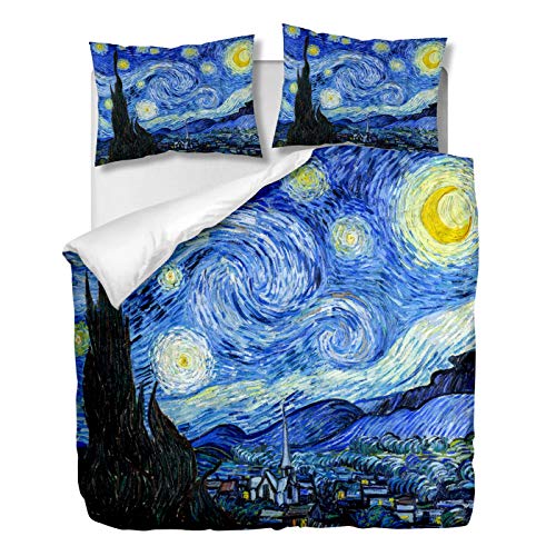 OliveSleep Sternennacht Bettbezug-Set für Doppelbett, klassisches Gemälde von Van Gogh, dekoratives 3-teiliges Bettwäsche-Set mit 2 Kissenbezügen, (Multi 29, Doppelbett) von OliveSleep