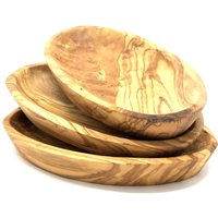 Olivenholz-erleben Dipschale "oval aus edlem naturbelassenem Olivenholz" 3 Stk. aus Massivholz Einzigartige Maserung, jede Schale ein Unikat, leichte Reinigung von Olivenholz-Erleben