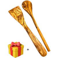 Olivenholz-erleben Kochlöffel "2tlg. Kochlöffel-Set (Kochlöffel rund, Pfannenwender ohne Löcher)" Kochbesteck aus Olivenholz ist hitzebeständig und schonend zu Pfannen von Olivenholz-Erleben