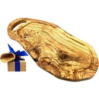 Olivenholz-erleben Tranchierbrett "Steakbrett mit Saftrille und Grifflasche Olivenholz 45-49 cm", (Set, 1 St., 1x Steakbrett, plus Überraschung), die Saftrille fängt Flüssigkeit gezielt auf von Olivenholz-Erleben