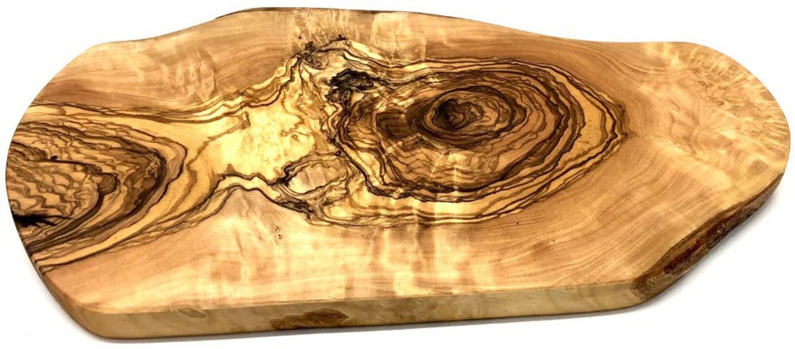 Olivenholz-erleben Frühstücksbrett rustikal aus hochwertigem naturbelassenem Olivenholz, Massivholz, (1-St), Mediterraner Look, rustikale Kante, organische Form Olivenholz-erleben Frühstücksbrett rustikal aus hochwertigem naturbelassenem Olivenholz, Massivholz, (1-St), Mediterraner Look, rustikale Kante, organische Form von Olivenholz-erleben