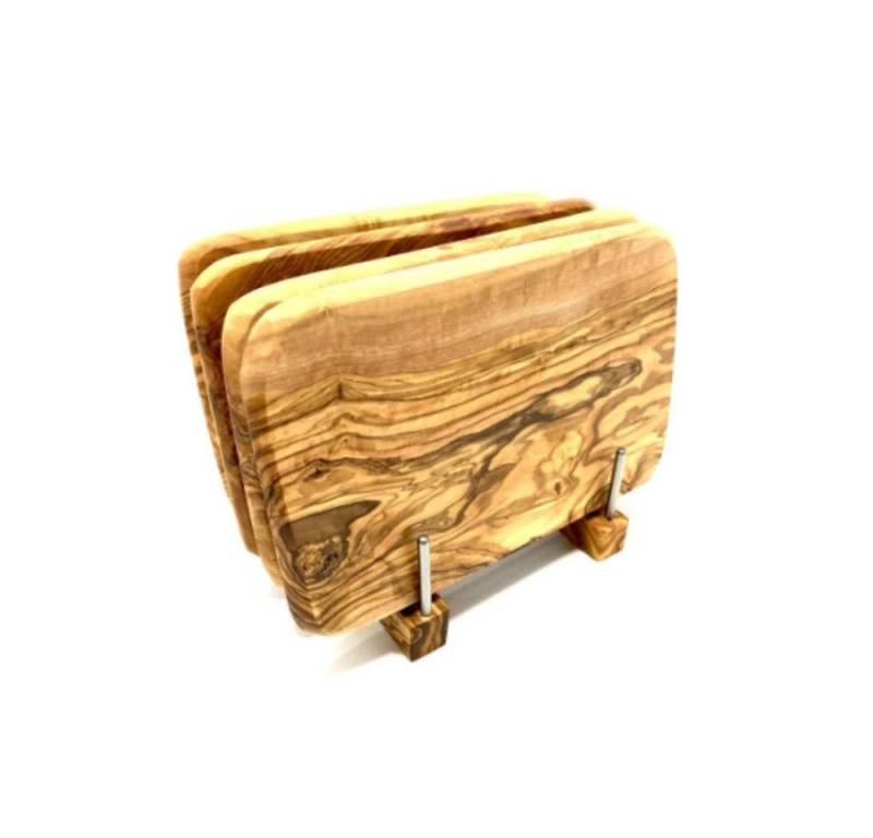 Olivenholz-erleben Frühstücksbrett Halter für bis zu 4 Frühstücksbrettchen Olivenholz, (1-St., ohne Brettchen), Platzsparende Aufbewahrung für bis zu 4 Brettchen an einem Ort von Olivenholz-erleben