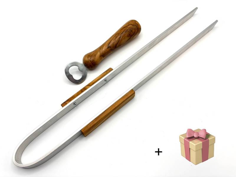 Olivenholz-erleben Grillzange Grillzange BIG DADDY 50 cm plus Flaschenöffner BIG BOY, Olivenholz, Extra lange Grillzange 50 cm, Flaschenöffner mit ergonomischem Griff von Olivenholz-erleben
