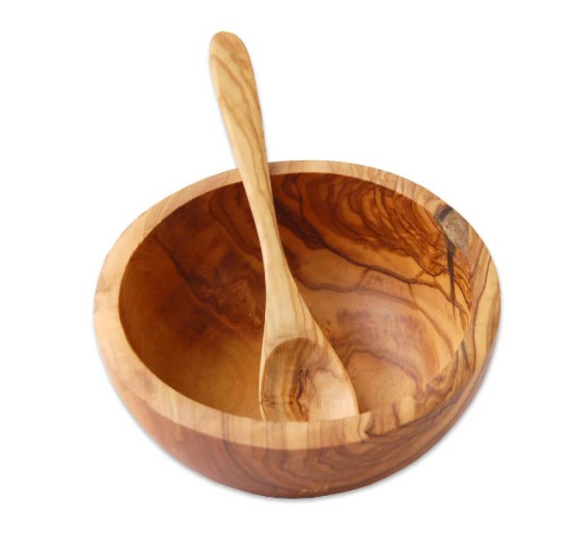 Olivenholz-erleben Müslischale Müslischale Ø 16 cm und Esslöffel, (2-tlg), antibakterielle Wirkung lebensmittelecht von Olivenholz-erleben