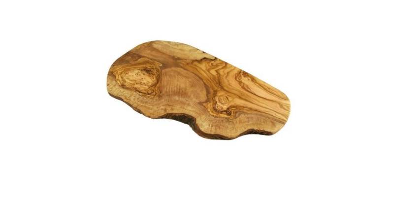 Olivenholz-erleben Schneidebrett aus Olivenholz in rustikalem Naturschnitt, Länge ca. 45 – 49 cm, (1-St), Ein hochwertiger Alltagsbegleiter – praktisch, schön, immer ein Unikat von Olivenholz-erleben