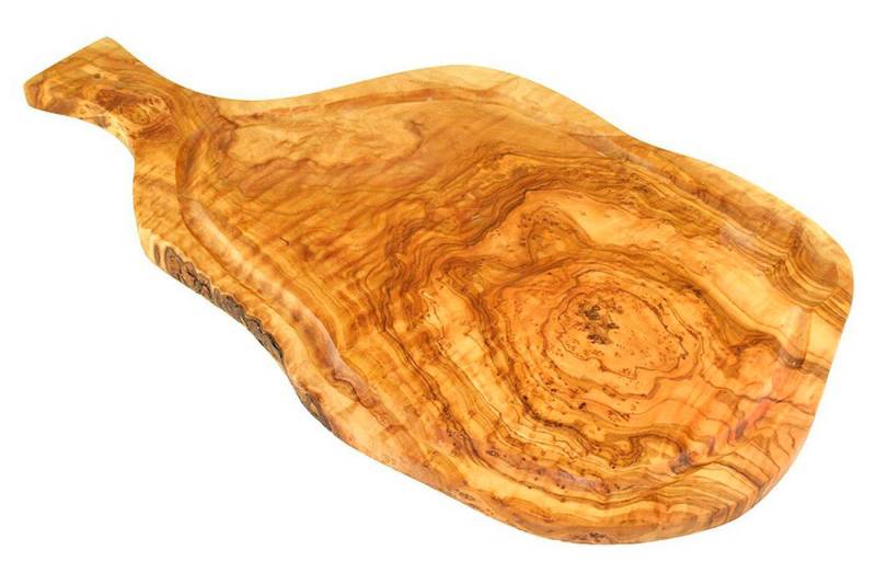 Olivenholz-erleben Schneidebrett Steakbrett/Tranchierbrett mit Saftrille & Griff, Länge ca. 35 – 39 cm, (1-St), Edler Alltagshelfer – funktional, dekorativ, jedes Stück ein Unikat von Olivenholz-erleben