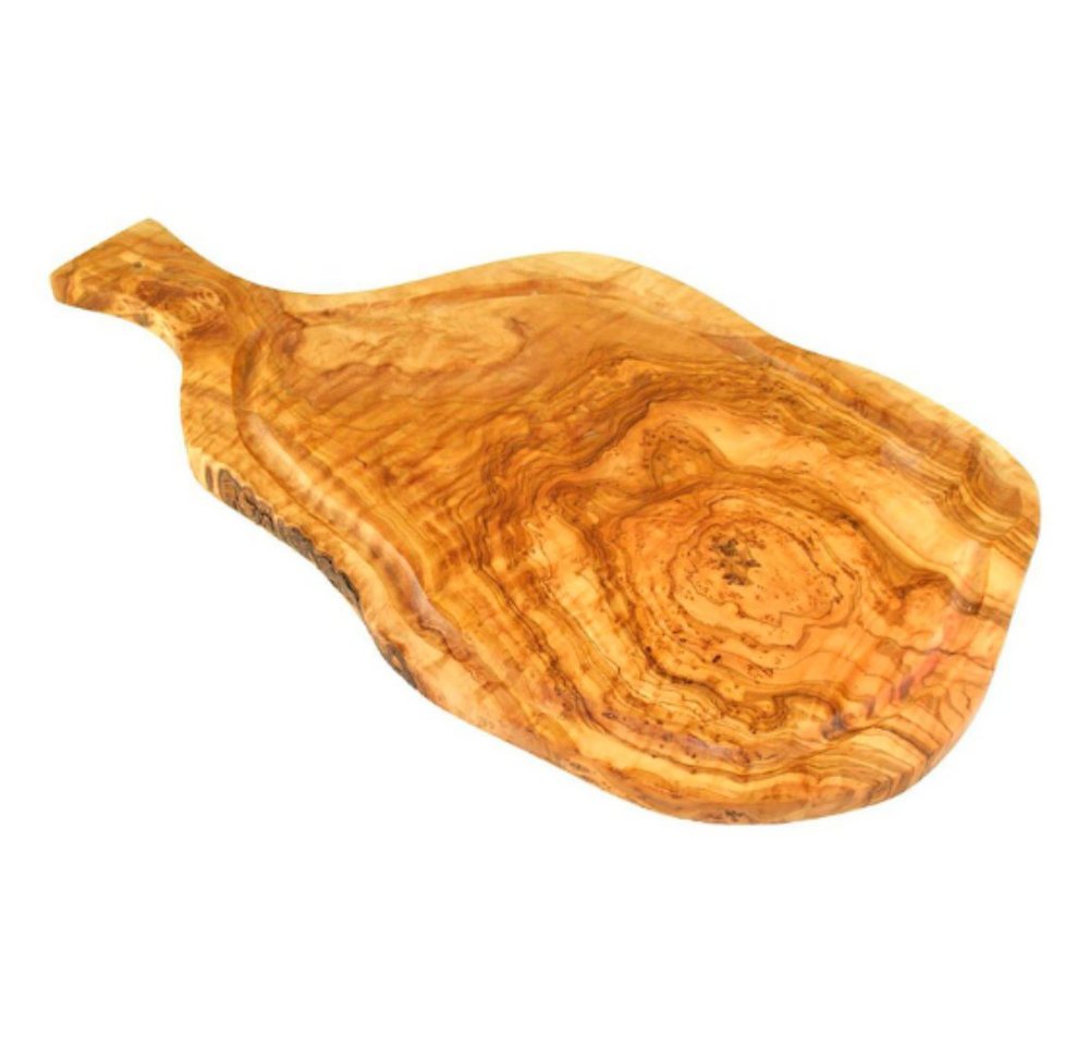 Olivenholz-erleben Schneidebrett Steakbrett Tranchierbrett mit Saftrille / mit Griff / 40-44 cm, (1-St), antibakterielle Wirkung, schnittbeständig von Olivenholz-erleben