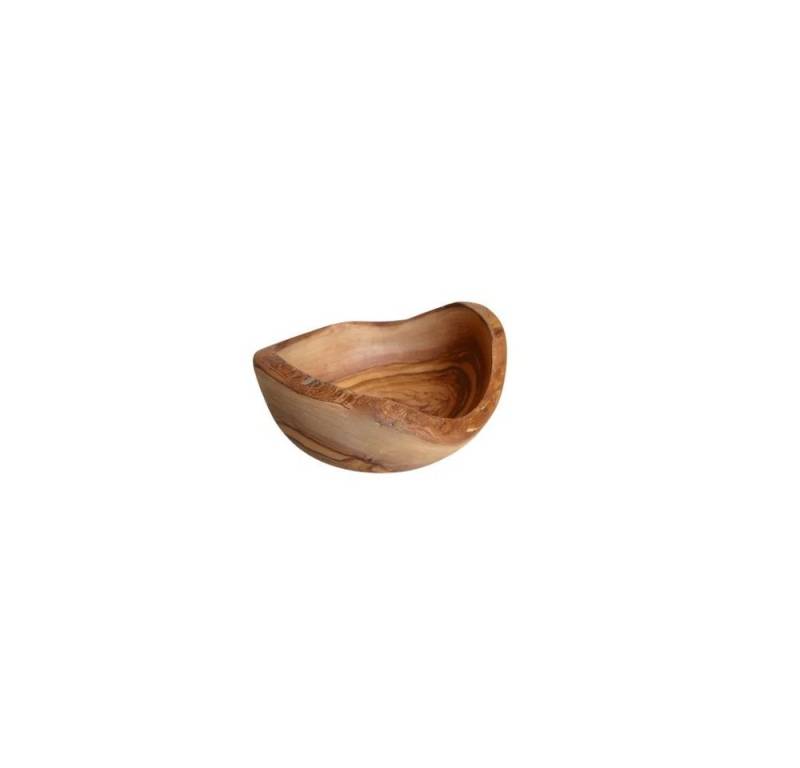 Olivenholz-erleben Servierschale Knabberschale RUSTIKAL rund (ca. 14 cm) aus Olivenholz, handgefertigt, schöne Maserung, rustikaler Rand von Olivenholz-erleben