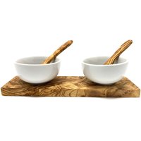 Dipschalen-2Er-Set Porzellan Klassik | 8, 5 cm Auf Olivenholzfuß Inkl. 2 Löffel von Olivenholzerleben