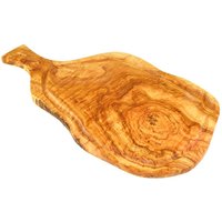 Olivenholz-Brett Naturell "Two in One" Mit Saftrille + Griff, Zum Schneiden Und Servieren Länge | L Ca. 45 - 50 cm Beidseitig Zu Verwenden von Olivenholzerleben