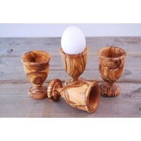 6-Er Set Eierbecher Eierhalter Mit Fuß Aus Olivenholz, Schnaps Becher Holzbecher Holz von Olivenholzprodukte