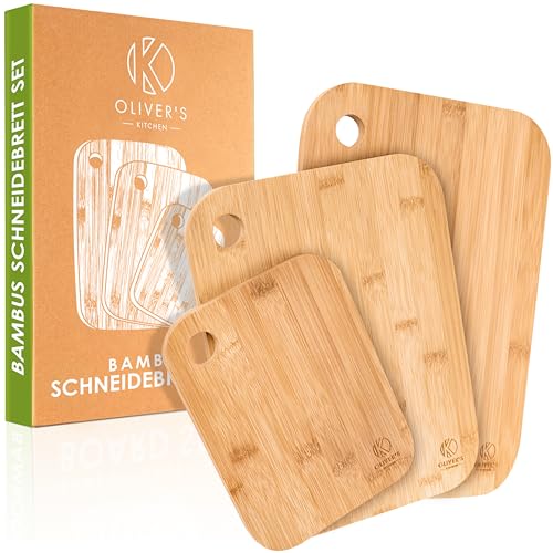 Oliver's Kitchen ® 3er-Set Schneidebrett Holz – 100% Bambus, Robust und Langlebig, Schneidebrett Set in 3 Größen für Küche, Brotzeitbrett, Servierbrett Oliver's Kitchen ® 3er-Set Schneidebrett Holz – 100% Bambus, Robust und Langlebig, Schneidebrett Set in 3 Größen für Küche, Brotzeitbrett, Servierbrett von Oliver's Kitchen