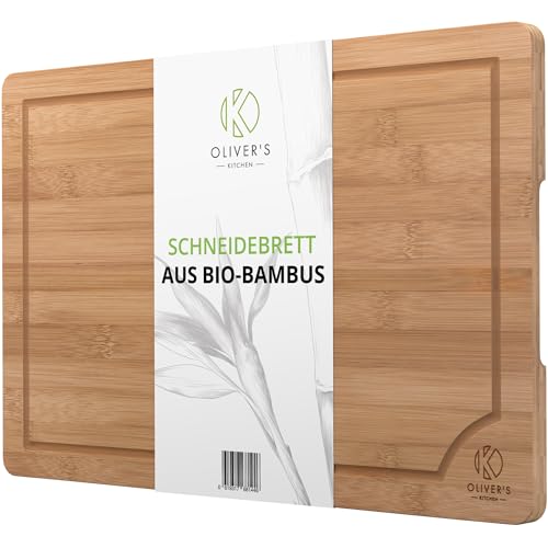 Oliver's Kitchen 's Premium Schneidebrett aus 100% Bio-Bambus - Groß, 45 x 30 x 2 cm - Wendbares Holzbrett - Robust & langlebig - Einfach zu reinigen, mit Tropfrille von Oliver's Kitchen