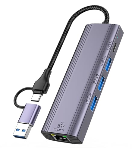 Oliveria USB Type-C auf Ethernet Adapter, Gigabit RJ45 LAN 1000 Mbit/s Netzwerkadapter mit 3 *USB 3.0 & USB Type-C Ports, USB-C auf Ethernet Adapter für Windows XP/MAC/Linux/Chromebook, Plug and Play Oliveria USB Type-C auf Ethernet Adapter, Gigabit RJ45 LAN 1000 Mbit/s Netzwerkadapter mit 3 *USB 3.0 & USB Type-C Ports, USB-C auf Ethernet Adapter für Windows XP/MAC/Linux/Chromebook, Plug and Play von Oliveria