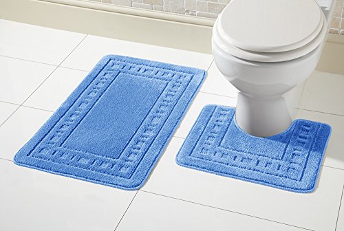 Olivia Rocco 2-teiliges Set aus Badmatte & WC-Vorleger, rutschfestes Badezimmer-Set, Miami, blau, Bath Mat 50 x 80 cm, Pedestal Mat 50 x 50 cm von Olivia Rocco