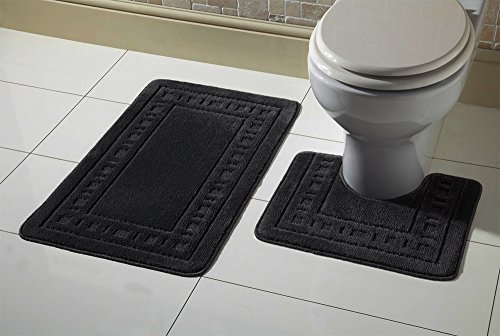 Olivia Rocco 2-teiliges Set aus Badmatte & WC-Vorleger, rutschfestes Badezimmer-Set, Miami, schwarz, Bath Mat 50 x 80 cm, Pedestal Mat 50 x 50 cm von Olivia Rocco