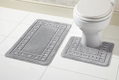 Olivia Rocco 2-teiliges Set aus Badmatte & WC-Vorleger, rutschfestes Badezimmer-Set, Miami, silber, Bath Mat 50 x 80 cm, Pedestal Mat 50 x 50 cm von Olivia Rocco