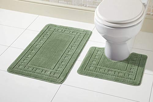 Olivia Rocco 2-teiliges Set aus Badmatte & WC-Vorleger, rutschfestes Badezimmer-Set, Miami, waldgrün, Bath Mat 50 x 80 cm, Pedestal Mat 50 x 50 cm von Olivia Rocco