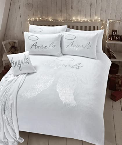 Olivia Rocco Bettbezug-Set mit Engelsflügeln, weich, Thermo-Bettwäscheset, warm, gemütlich, kuschelig, Einzelbett, Weiß von Olivia Rocco