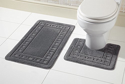 Olivia Rocco Luxus Miami, 2 Sets mit Matte und Wasser rutschfest saugfähig Badezimmer-Teppich, grau, Bath Mat (50 x 80cms) , Pedestal Mat (50 x 40cms) von Olivia Rocco