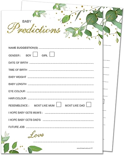 20 x Baby Prediction Karten - Baby Shower Spiel - Botanicals Design von Olivia Samuel