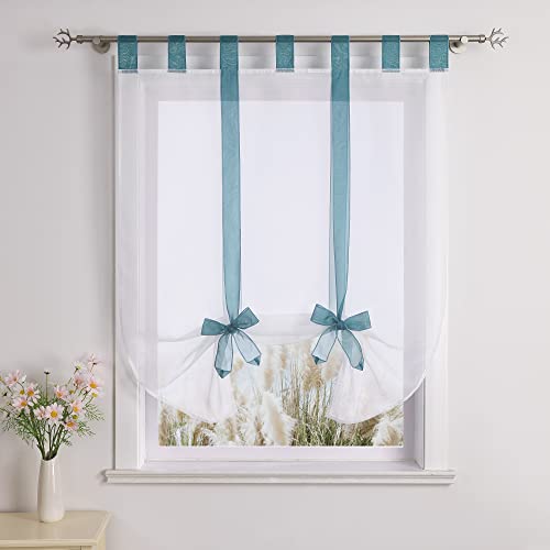 Olivia's Stylism Boutique Raffrollos mit Band Schlaufen Vorhänge Weiß Voile 1er-Pack H*B 140 * 80cm Blau von Olivia's Stylism Boutique