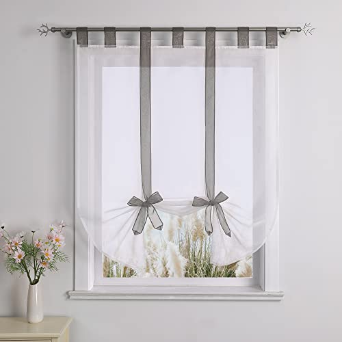 Raffrollos mit Band Schlaufen Vorhänge Weiß Voile 1er-Pack H*B 140 * 100cm Grau von Olivia's Stylism Boutique