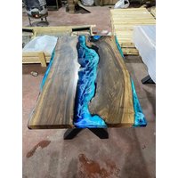 Custom Order Blau Und Grün Sea Design Walnuss Epoxy Esszimmer-Küche-studie-Couchtisch.%100 Handgemachte Natürliche von OliviaEpoxyDesign