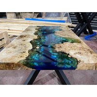 Custom Order Pappelholz Blue River Epoxy Tisch - Esstisch Küche Und Esszimmer Couchtisch Bürotisch Live Edge % 100 Handmade von OliviaEpoxyDesign