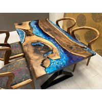 Custom Order Walnuss Holz Blue River Epoxy Tisch - Esstisch Küche Und Esszimmer Couchtisch Bürotisch Arbeitstisch %100 Handmade von OliviaEpoxyDesign