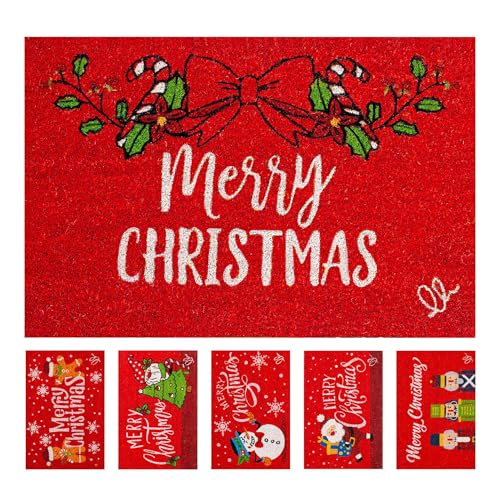 OLIVO.shop Fußmatte Weihnachten Eingang, Weihnachtsfußmatten aus natürlicher Kokosfaser, Weihnachtsteppich, Weihnachtsteppiche 40 x 60 cm Christmas Fußmatte (XMAS BOW) von Olivo Tappeti