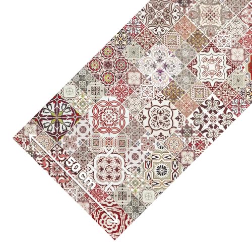 OLIVO.shop - JOKE Küchenteppich rutschfest waschbar, Gummiteppich schmutzabweisend, Läufer für moderne Küche, Flur nach Maß (MOSAIC RED, 50 x 150 cm) von Olivo Tappeti