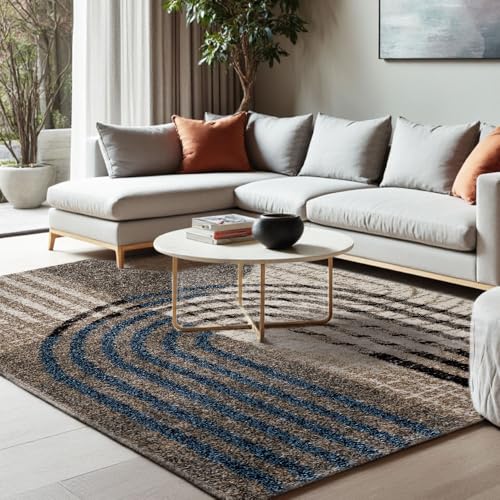 OLIVO.shop Moderner Teppich für Wohnzimmer, Kurzflor, Schlafzimmer, Arbeitszimmer, Teppich für Wohnzimmer, Wohnbereich, weiche Teppiche, Art Arch Brown Blue (60 x 110 cm) von Olivo Tappeti