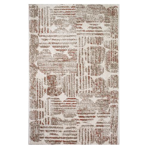 OLIVO.shop Moderner Wohnzimmerteppich, Kurzflorteppich, Teppiche für Schlafzimmer, Esszimmer und Arbeitszimmer, Wohnzimmer, verschiedene Größen, rechteckig, Art Petra Rust, Beige (110 x 170 cm) von Olivo Tappeti