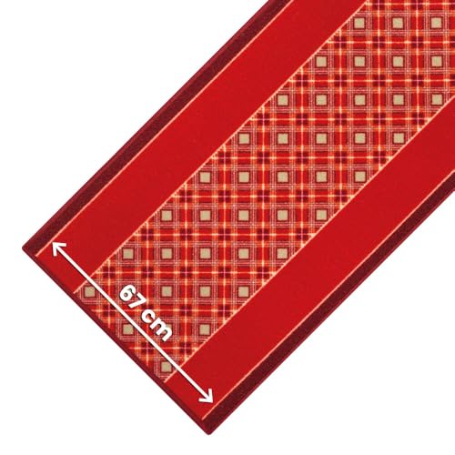OLIVO.shop Teppichläufer, langer Läufer für Innentreppen, rutschfester Mehrzweck-Teppich für Flur, Treppenläufer, Meterware, Flurteppich, Breite 67 cm, OLIMPO (TARTAN Rot, 0,67 x 13 m) von Olivo Tappeti
