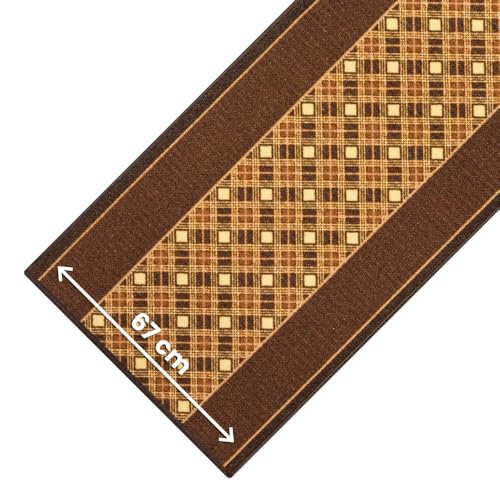 OLIVO.shop Teppichläufer, langer Läufer für Innentreppen, rutschfester Mehrzweck-Teppich für Flur, Treppenläufer, Meterware, Flurteppich, Breite 67 cm, Olimp (Tartan Braun, 0,67 x 10 m) von Olivo Tappeti