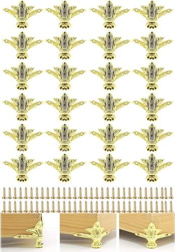 Olldag 24 pcs Schmuckschatulle Hardware Holzbeine für Bastelkoffer winzige Schachteln Schmuck Truhe Aufbewahrungsecke, Schutz Zinklegierung zum Prägen Holzkiste Dekor Gehäuse, Schränke (Gold) von Olldag