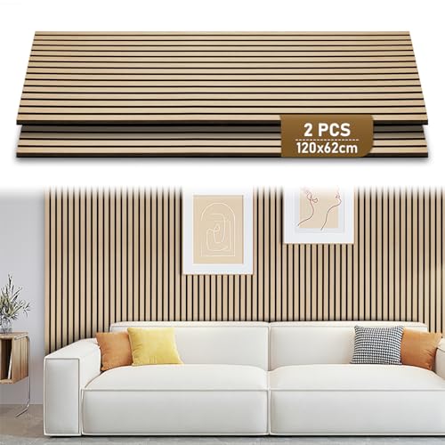 Ollewiellan Akustikpaneele 1.44㎡ 2er Wandpaneele Holz Eiche und Filz 120x60CM Holzpaneele,Wandverkleidung holz für Studio und Zuhause Innenwanddekoration –Wandpaneele Eiche von Ollewiellan