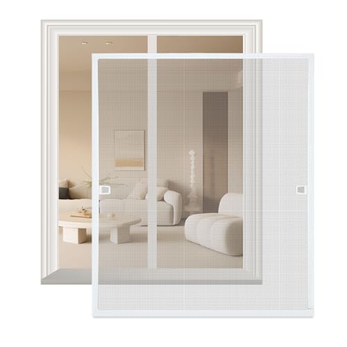Ollewiellan Fliegengitter Insektenschutz Fenster mit Alurahmen 100 X 120 cm Weiß Mückengitter Fenster mit Rahmen Zuschneidbare,Fliegenschutz Moskitonetz Ohne Bohren und Schrauben von Ollewiellan