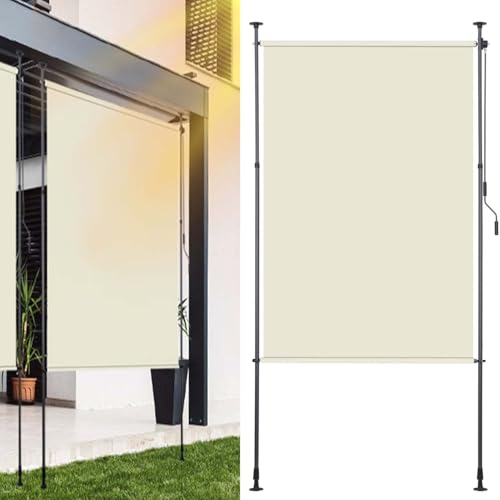 Ollewiellan Klemmmarkise Senkrechtmarkise außen 150x270cm | Vertikalmarkise mit Handkurbel ohne Bohren | Balkon-Sichtschutz & Windschutz für Garten & Terrasse, Beige von Ollewiellan
