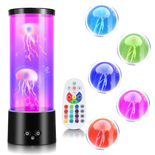 Ollewiellan LED Quallen Lavalampe Farbwechsel Jellyfish Deko Nachtlicht mit Fernbedienung Beruhigende Lava Lampe für Kinder & Erwachsene Geschenkidee für Schlafzimmer Wohnzimmer Büro von Ollewiellan
