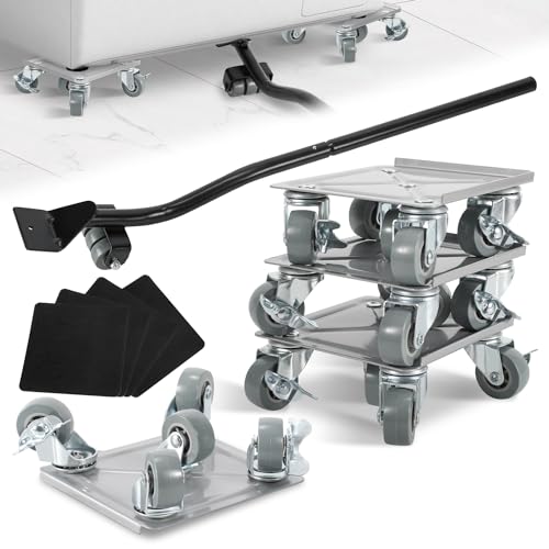 Ollewiellan Möbelroller Transportroller mit Bremse 5 Räder 360 Rotation Max 600KG,Möbelheber Set 4 Stück mit 1 Lastenheber,Möbel Transporthilfe Schwerlast für möbel verschieben von Ollewiellan