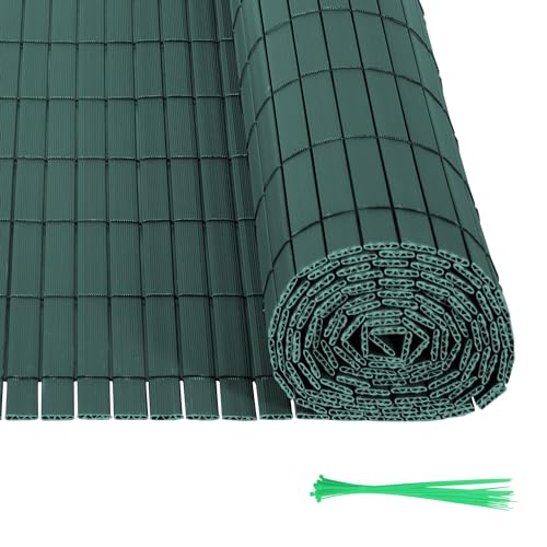 Ollewiellan PVC Sichtschutzmatte 90x600 cm, Sichtschutz Garten Windschutz, Balkon Sichtschutz Sonnenschutz, Garten Sichtschutz mit W-förmiger Interner Verstärkung, mit Kabelbinder,Grün von Ollewiellan