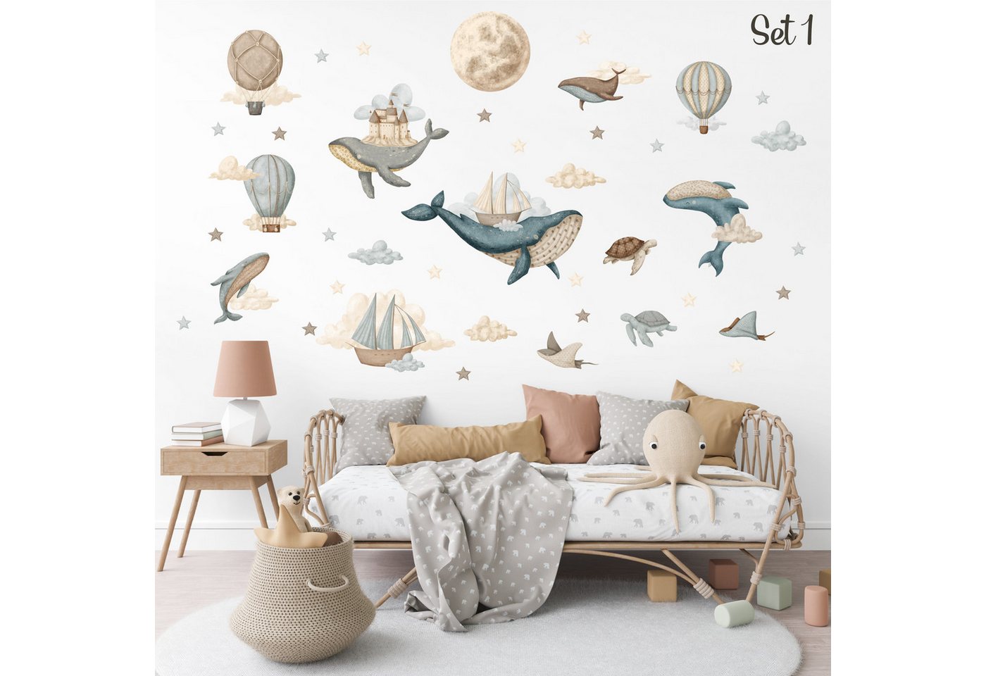 Olli&Elli.design Wandsticker Vintage Wale, Schiffe, Ozean Tier, Unter dem Meer Wandtattoo in XL/ M, Rückstandslos abziehbar, Wasserbasierte Farbe, Selbstklebend Olli&Elli.design Wandsticker Vintage Wale, Schiffe, Ozean Tier, Unter dem Meer Wandtattoo in XL/ M, Rückstandslos abziehbar, Wasserbasierte Farbe, Selbstklebend von Olli&Elli.design