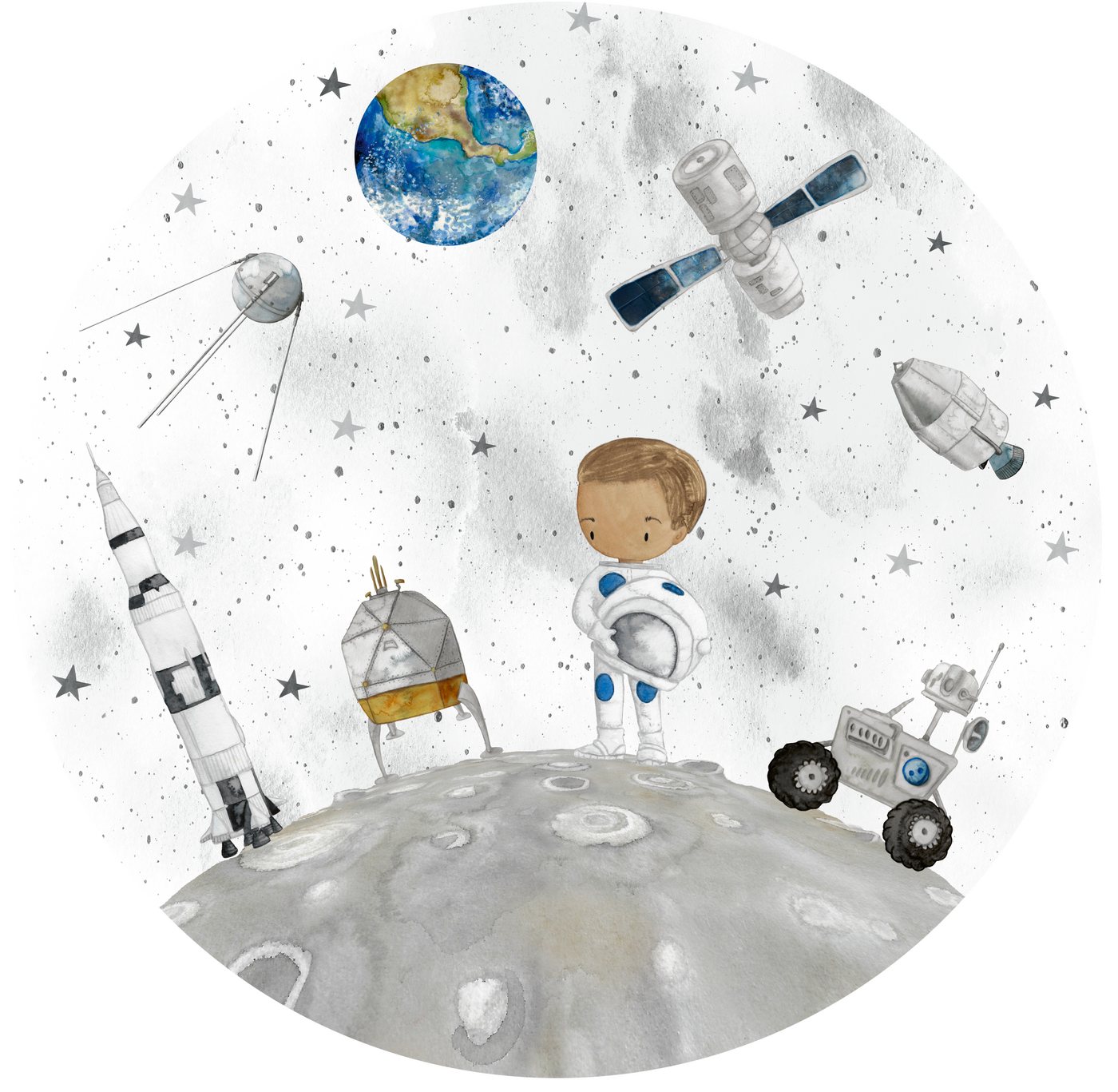 Olli&Elli.design Wandsticker Weltraum Wandtattoo mit Rakete, Astronaut, Weltall Mission, rund 95 cm, Rückstandslos abziehbar, Wasserbasierte Farbe, Selbstklebend Olli&Elli.design Wandsticker Weltraum Wandtattoo mit Rakete, Astronaut, Weltall Mission, rund 95 cm, Rückstandslos abziehbar, Wasserbasierte Farbe, Selbstklebend von Olli&Elli.design