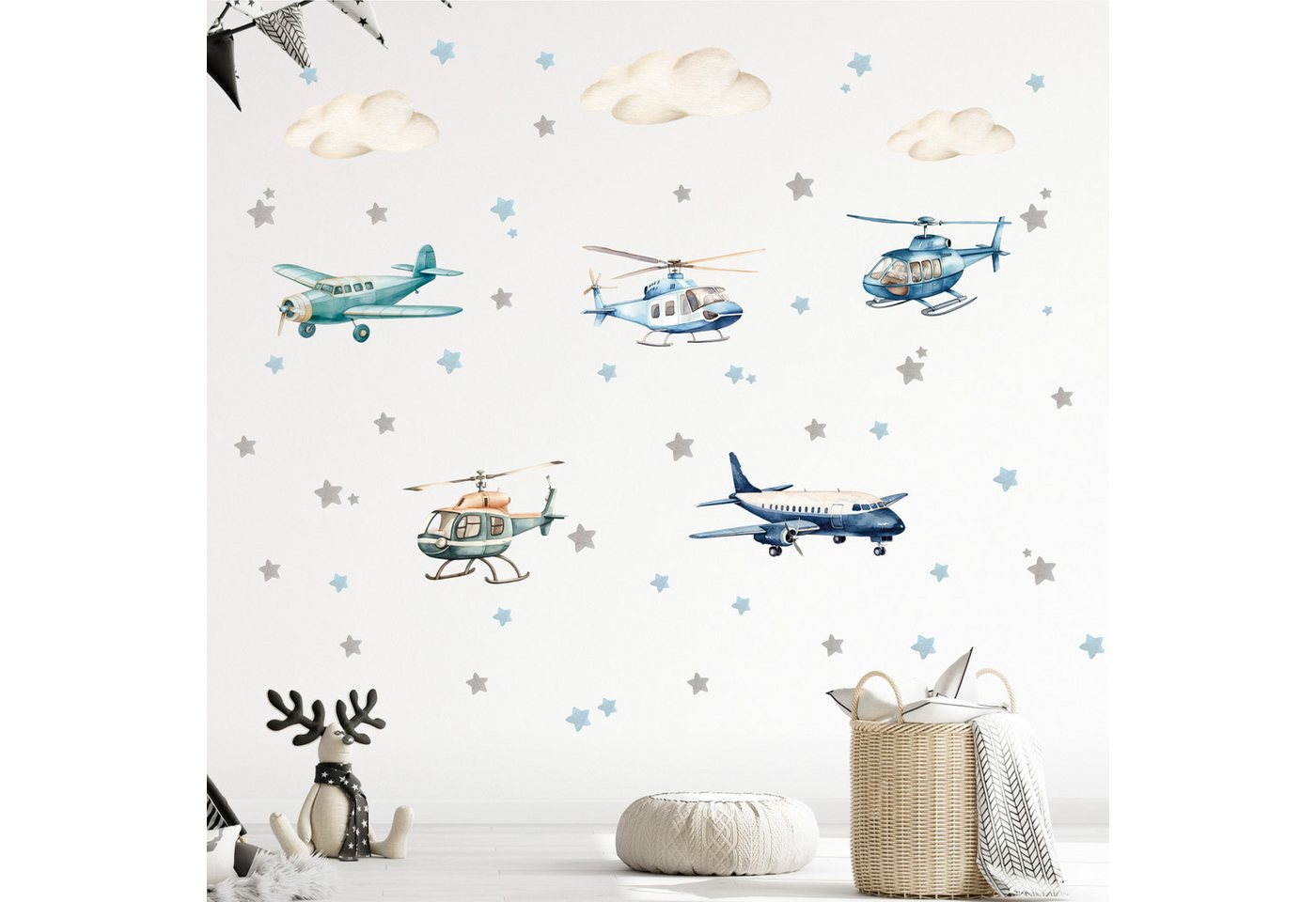 Olli&Elli.design Wandsticker XL Wandtattoo Flugzeuge, blau Air plane Wall Decal mit Sternen, Rückstandslos abziehbar, Wasserbasierte Farbe, Selbstklebend Olli&Elli.design Wandsticker XL Wandtattoo Flugzeuge, blau Air plane Wall Decal mit Sternen, Rückstandslos abziehbar, Wasserbasierte Farbe, Selbstklebend von Olli&Elli.design