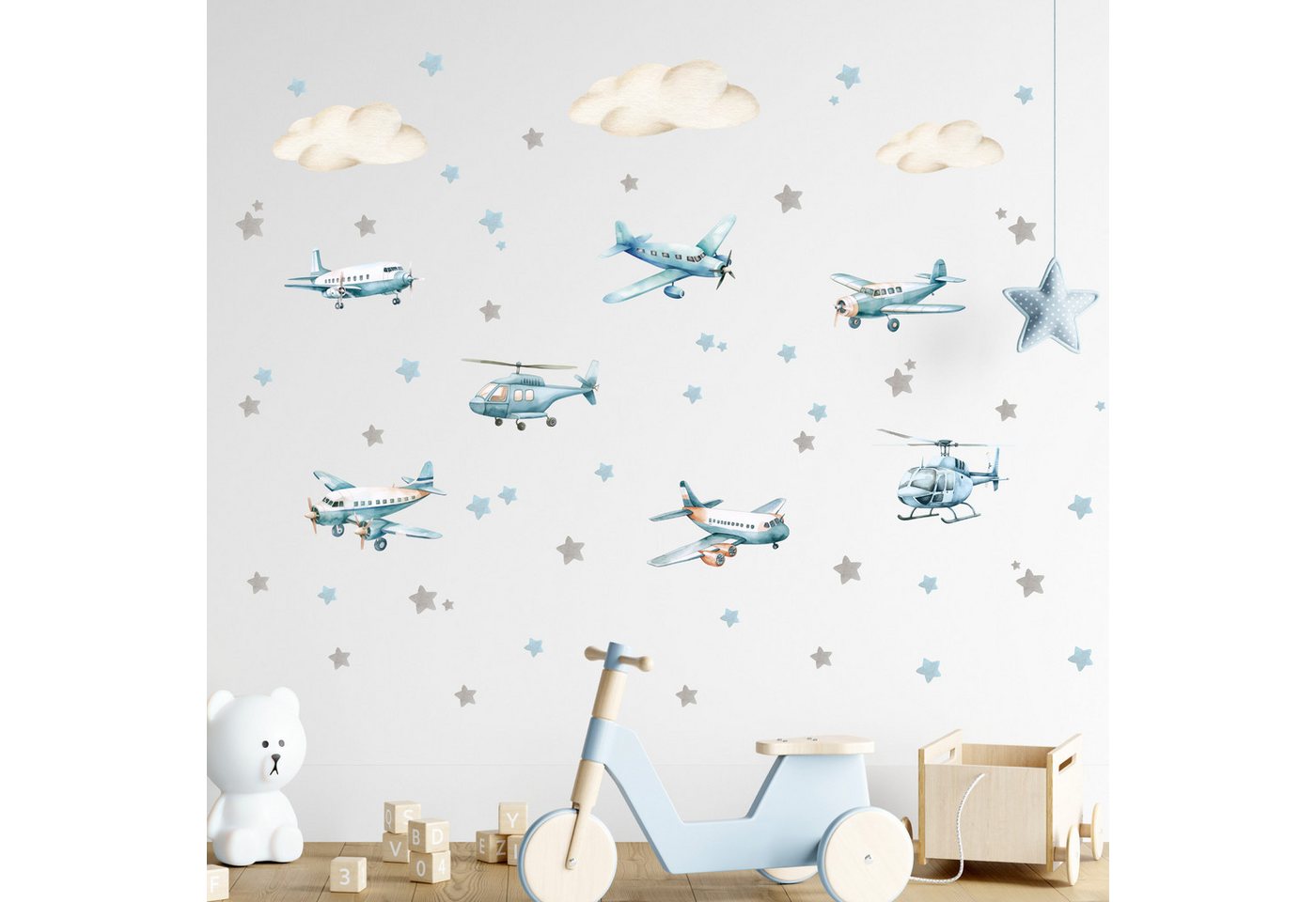 Olli&Elli.design Wandsticker XL Wandtattoo Flugzeuge, blau Air plane Wall Decal mit Sternen, Rückstandslos abziehbar, Wasserbasierte Farbe, Selbstklebend Olli&Elli.design Wandsticker XL Wandtattoo Flugzeuge, blau Air plane Wall Decal mit Sternen, Rückstandslos abziehbar, Wasserbasierte Farbe, Selbstklebend von Olli&Elli.design