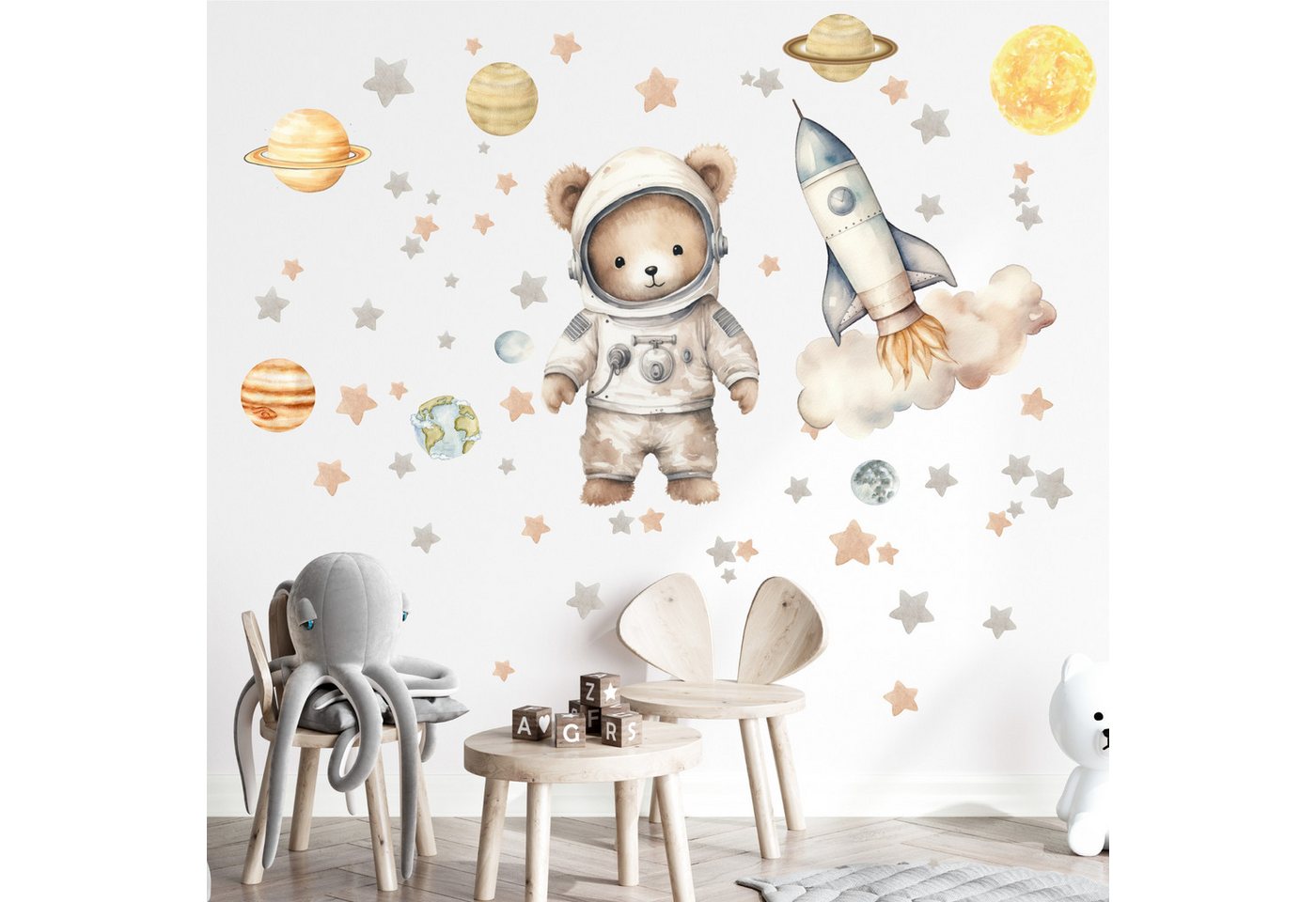 Olli&Elli.design Wandtattoo Weltraum Astronaut Teddy Bär mit Rakete und Planeten für Kinder, Rückstandslos abziehbar, Selbstklebend Olli&Elli.design Wandtattoo Weltraum Astronaut Teddy Bär mit Rakete und Planeten für Kinder, Rückstandslos abziehbar, Selbstklebend von Olli&Elli.design