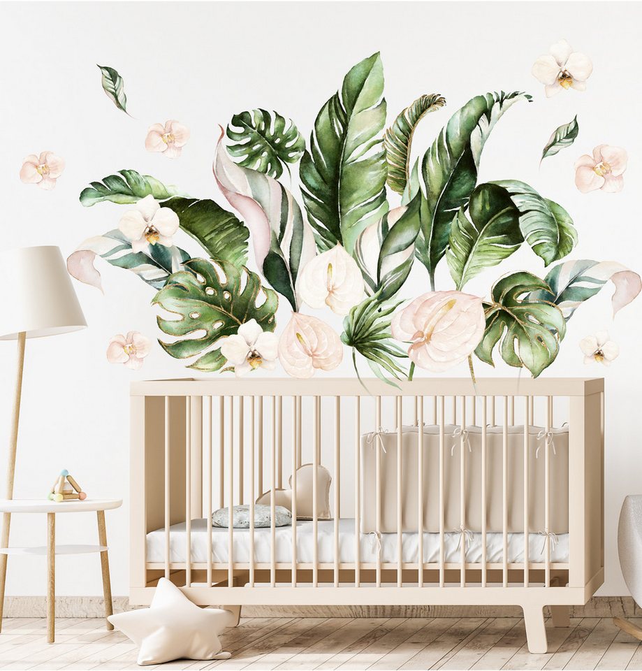 Olli&Elli.design Wandtattoo Tropische Blätter, Dschungel Bananenblätter und Monstera Aquarell, Rückstandslos abziehbar, Wasserbasierte Farbe, Selbstklebend von Olli&Elli.design
